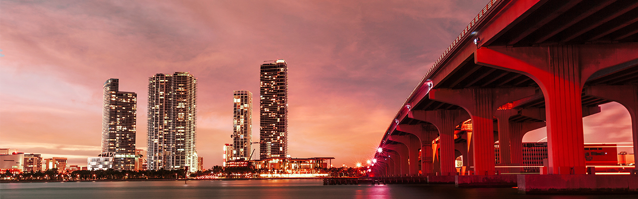 Miami bridge at night